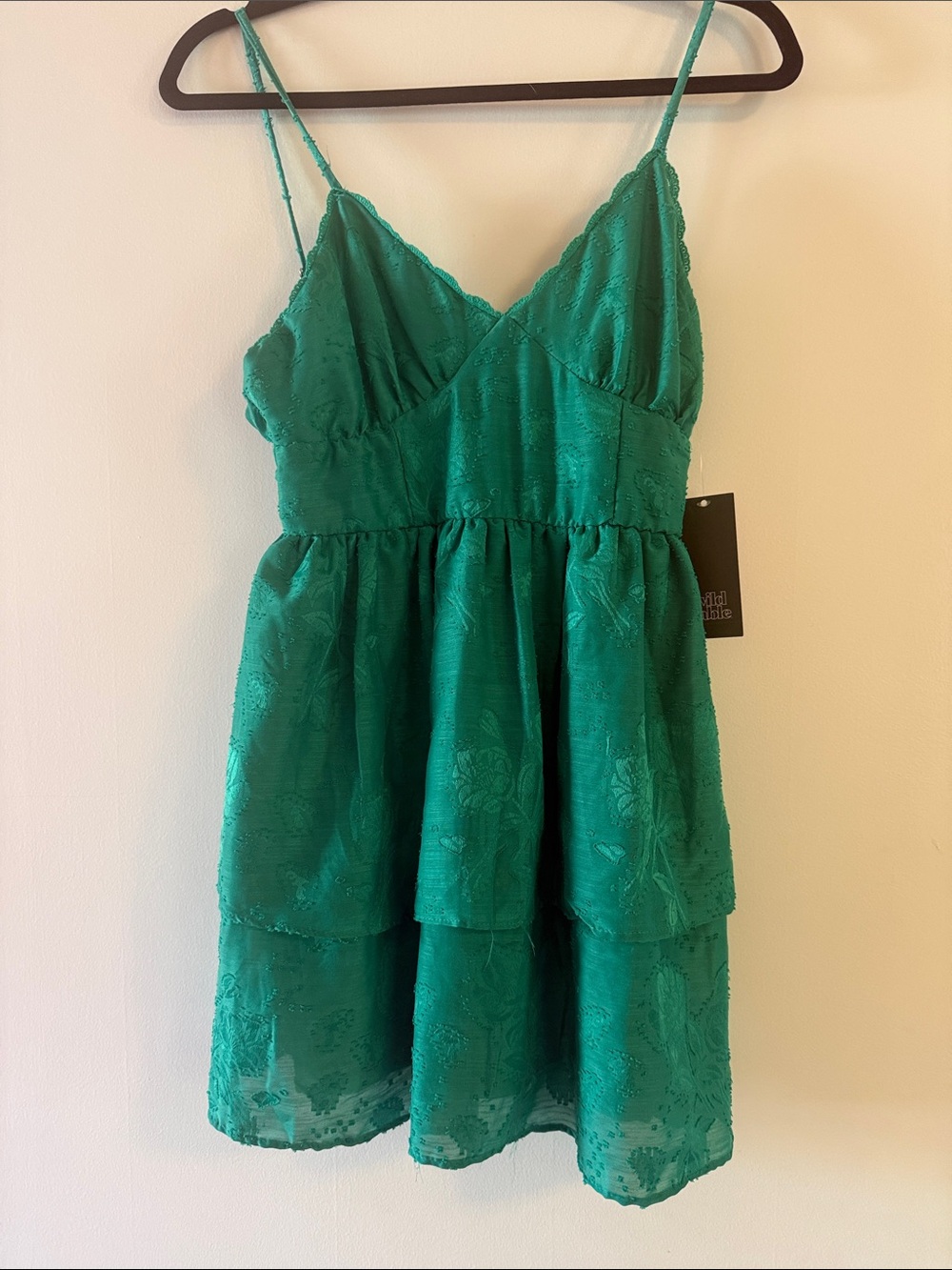 wild fable Emerald Green Floral Tiered Lace Dress - Spaghetti Straps